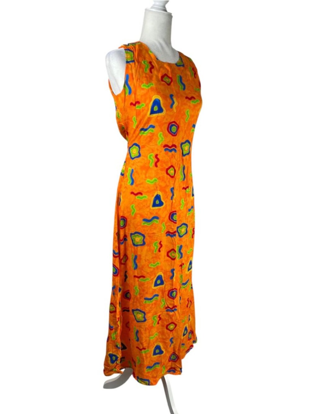 VTG 90s Groovy Rayon Maxi Dress Psychedelic Boho Sun Dress Sz S - Picture 6 of 12